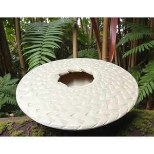 Mata Ortiz Pottery Lucia‎ Quezada White Clay Flying Saucer Seed Pot Art Mexican